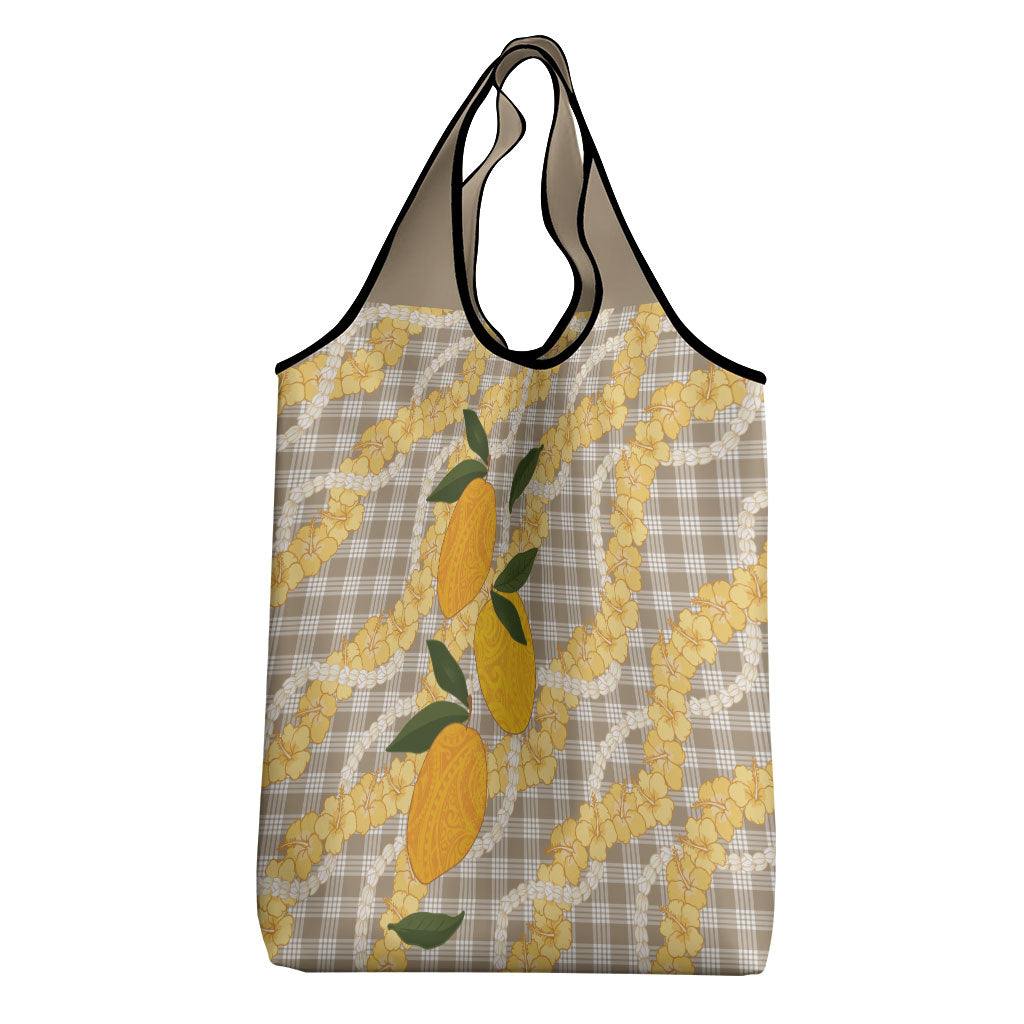 Maku'e Hawaiian Mango Palaka Grocery Bag Aloha Hibiscus Pikake Lei