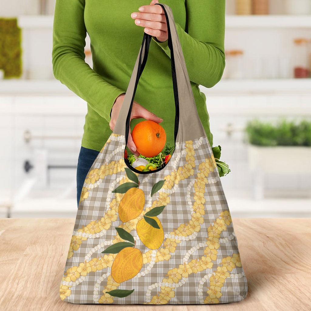 Maku'e Hawaiian Mango Palaka Grocery Bag Aloha Hibiscus Pikake Lei