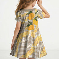 Maku'e Hawaiian Mango Palaka Kid Short Sleeve Dress Aloha Hibiscus Pikake Lei