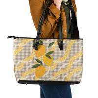 Maku'e Hawaiian Mango Palaka Leather Tote Bag Aloha Hibiscus Pikake Lei