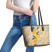 Maku'e Hawaiian Mango Palaka Leather Tote Bag Aloha Hibiscus Pikake Lei
