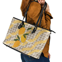 Maku'e Hawaiian Mango Palaka Leather Tote Bag Aloha Hibiscus Pikake Lei