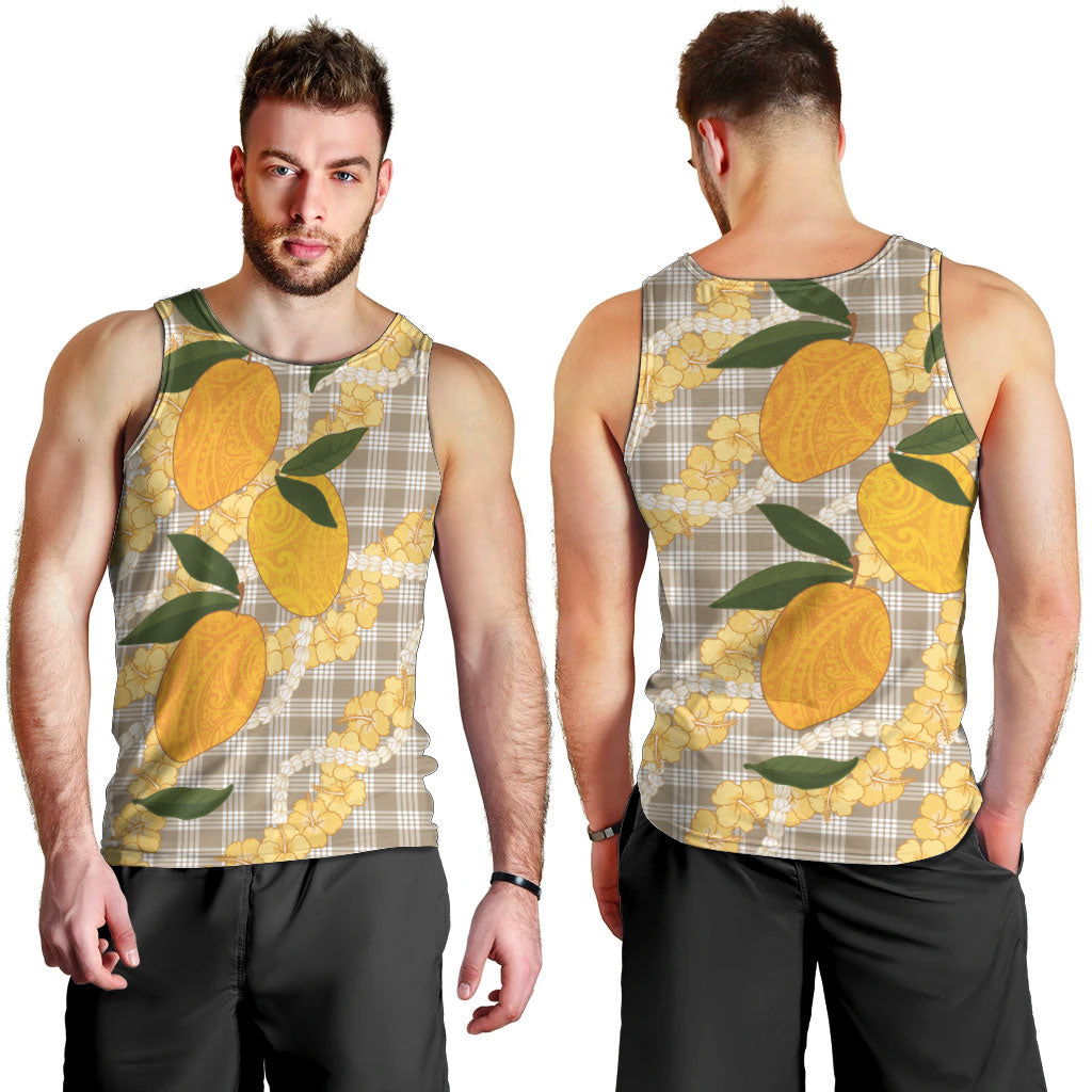 Maku'e Hawaiian Mango Palaka Men Tank Top Aloha Hibiscus Pikake Lei