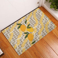 Maku'e Hawaiian Mango Palaka Rubber Doormat Aloha Hibiscus Pikake Lei
