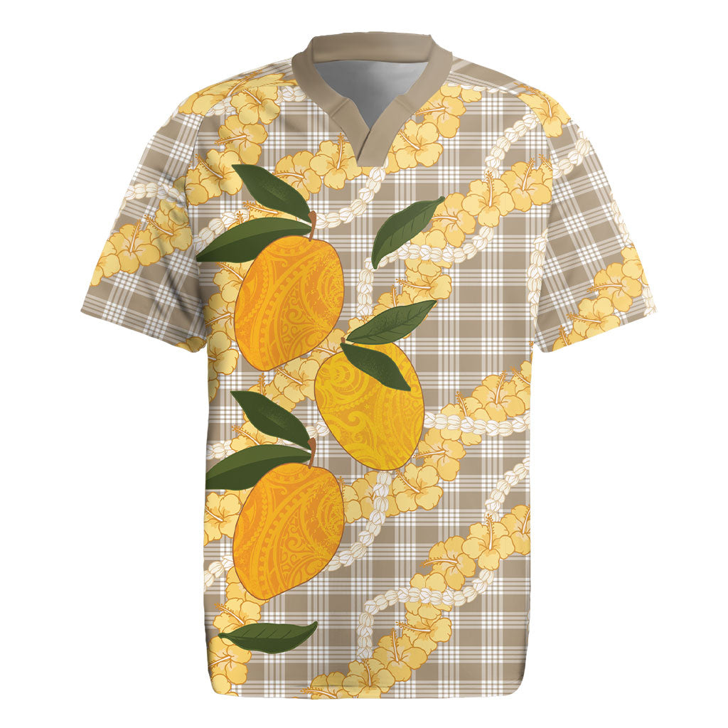 Maku'e Hawaiian Mango Palaka Rugby Jersey Aloha Hibiscus Pikake Lei