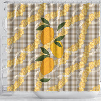 Maku'e Hawaiian Mango Palaka Shower Curtain Aloha Hibiscus Pikake Lei