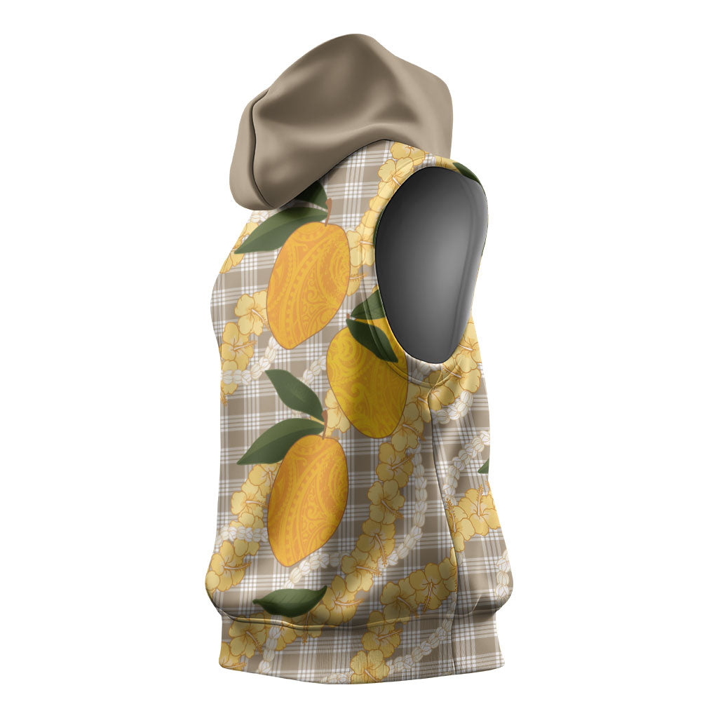 Maku'e Hawaiian Mango Palaka Sleeveless Hoodie Aloha Hibiscus Pikake Lei