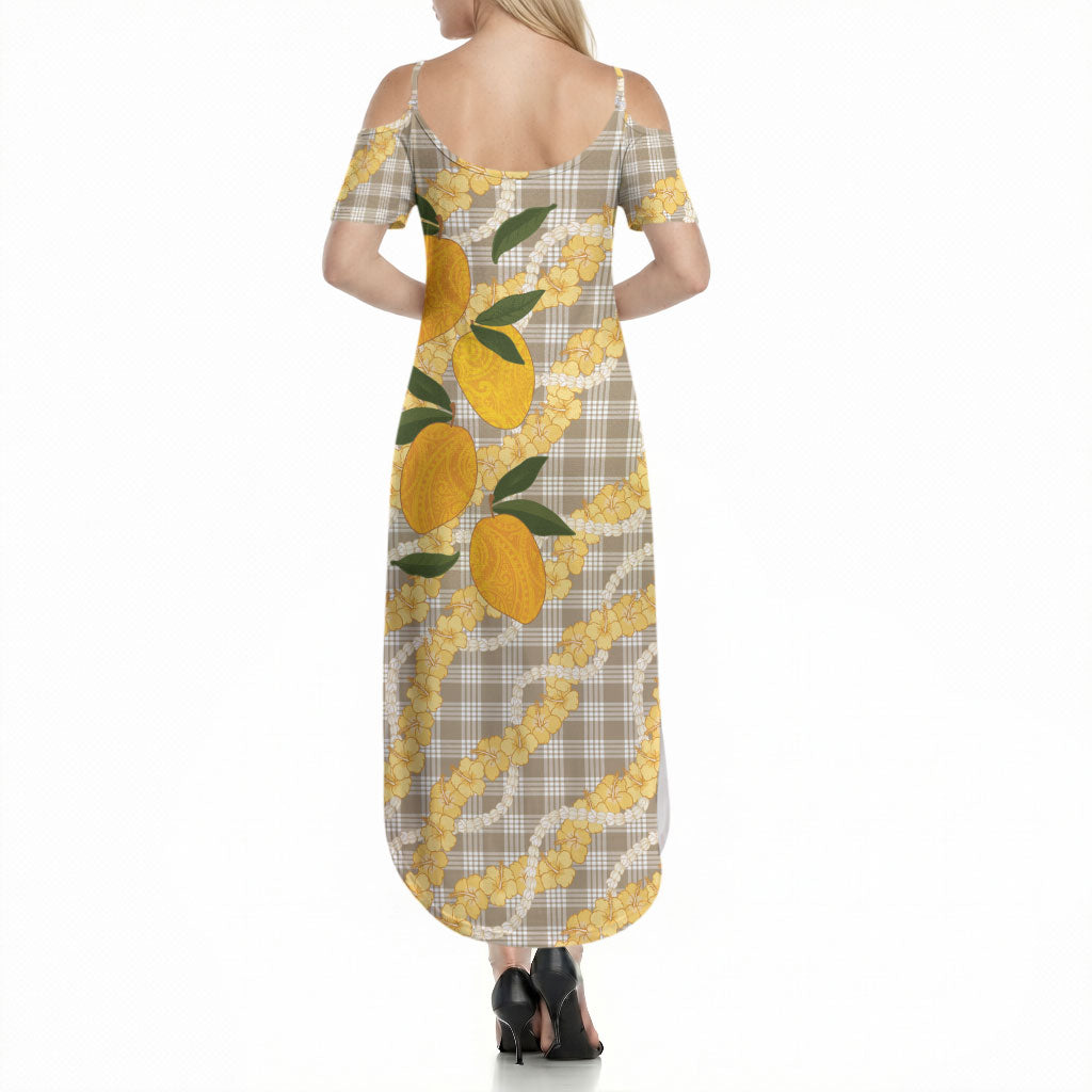 Maku'e Hawaiian Mango Palaka Summer Maxi Dress Aloha Hibiscus Pikake Lei