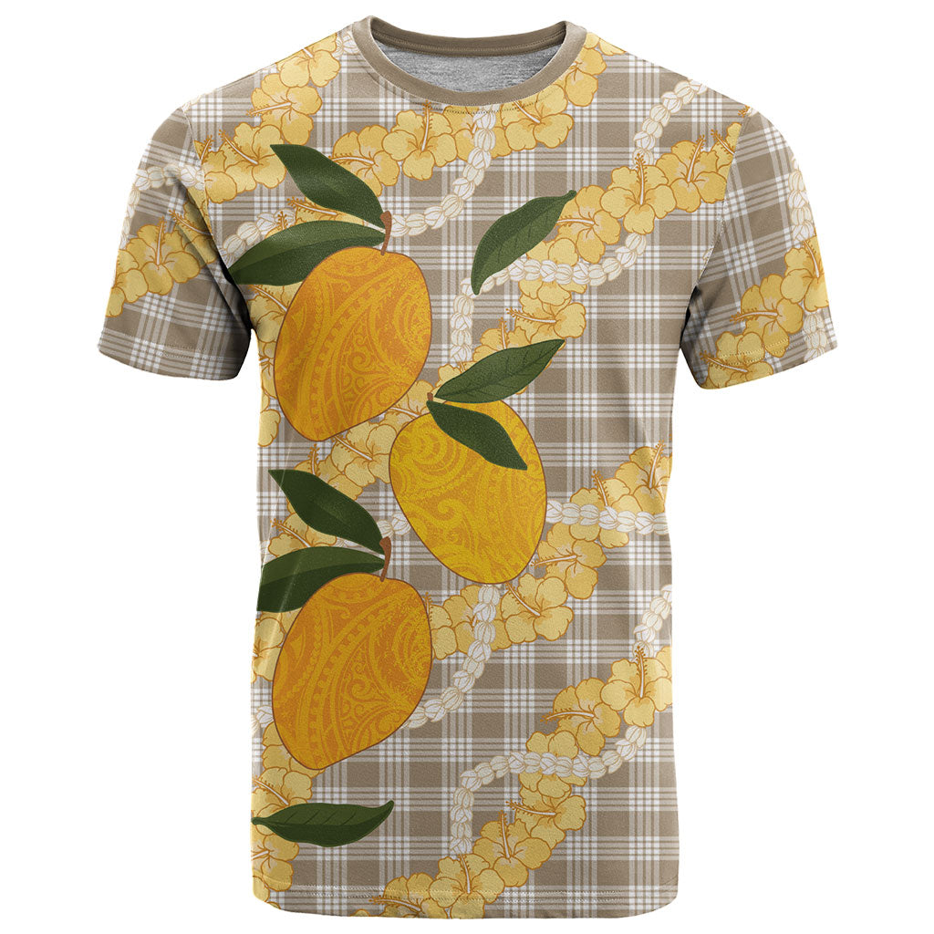 Maku'e Hawaiian Mango Palaka T Shirt Aloha Hibiscus Pikake Lei