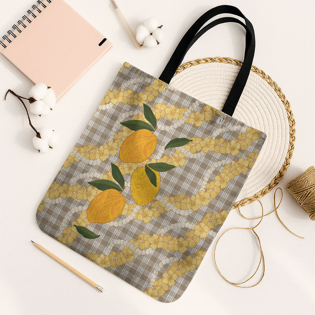 Maku'e Hawaiian Mango Palaka Tote Bag Aloha Hibiscus Pikake Lei