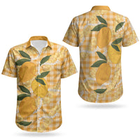 Alani Hawaiian Mango Palaka Couples Matching Off Shoulder Maxi Dress and Hawaiian Shirt Aloha Hibiscus Pikake Lei