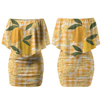 Alani Hawaiian Mango Palaka Couples Matching Off Shoulder Short Dress and Hawaiian Shirt Aloha Hibiscus Pikake Lei