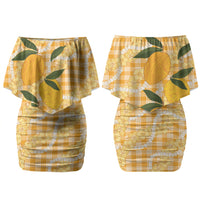 Alani Hawaiian Mango Palaka Couples Matching Off Shoulder Short Dress and Long Sleeve Button Shirt Aloha Hibiscus Pikake Lei
