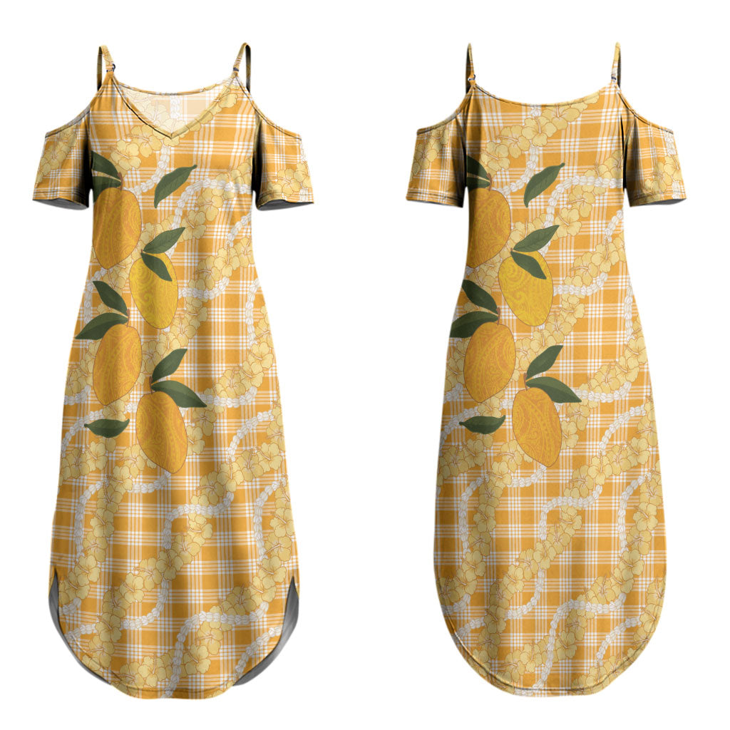 Alani Hawaiian Mango Palaka Couples Matching Summer Maxi Dress and Hawaiian Shirt Aloha Hibiscus Pikake Lei