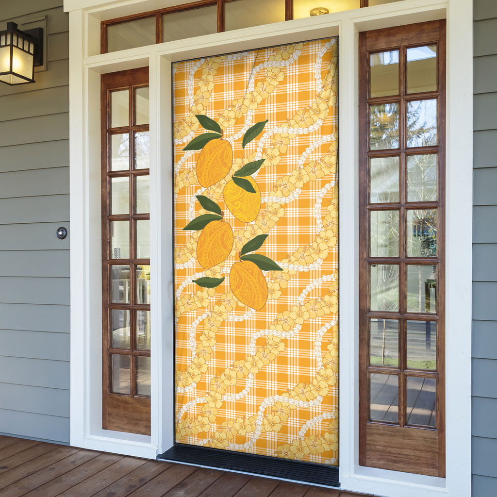 Alani Hawaiian Mango Palaka Door Cover Aloha Hibiscus Pikake Lei