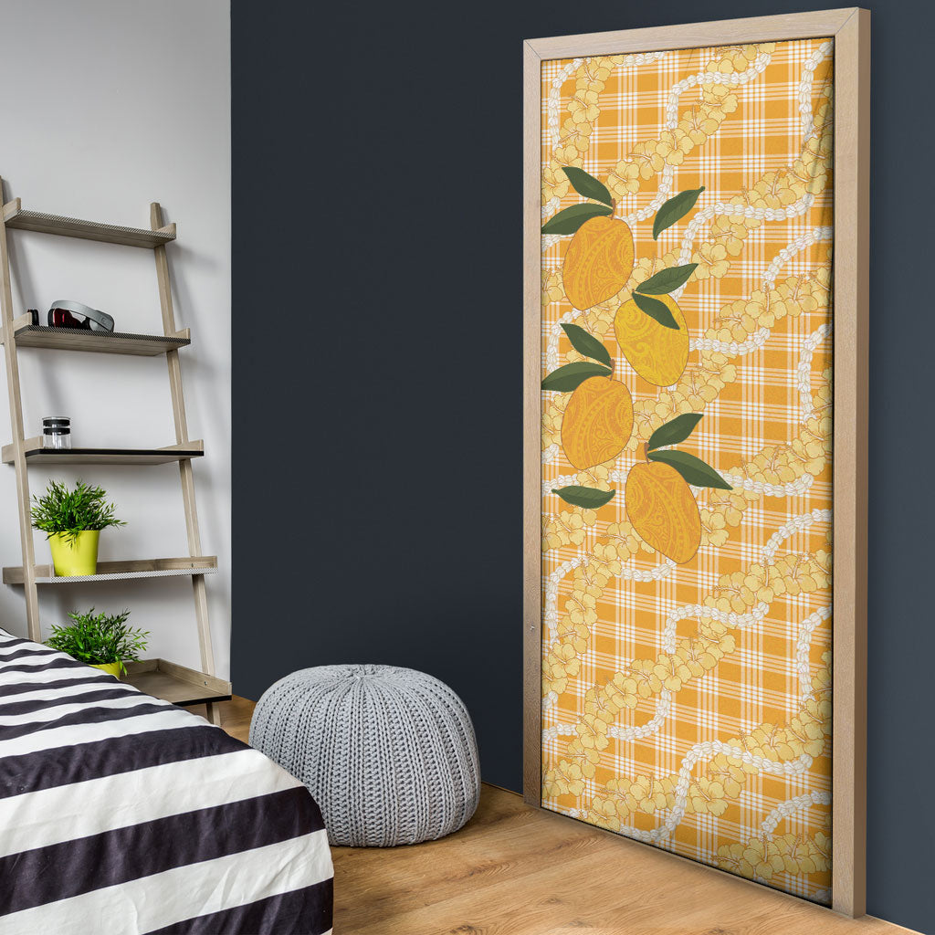 Alani Hawaiian Mango Palaka Door Cover Aloha Hibiscus Pikake Lei