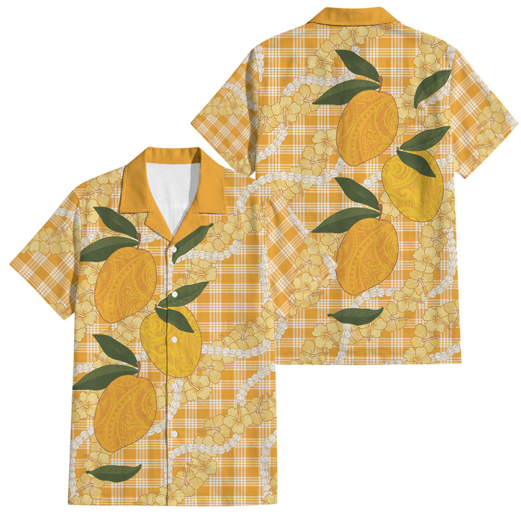 Alani Hawaiian Mango Palaka Family Matching Mermaid Dress and Hawaiian Shirt Aloha Hibiscus Pikake Lei