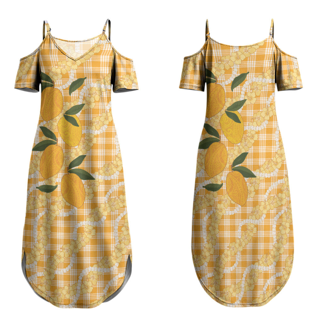 Alani Hawaiian Mango Palaka Family Matching Summer Maxi Dress and Hawaiian Shirt Aloha Hibiscus Pikake Lei