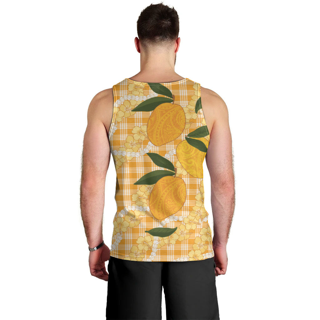 Alani Hawaiian Mango Palaka Men Tank Top Aloha Hibiscus Pikake Lei