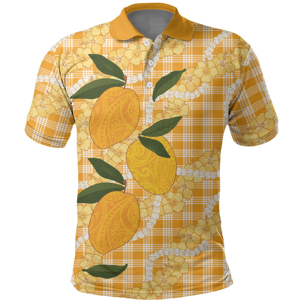 Alani Hawaiian Mango Palaka Polo Shirt Aloha Hibiscus Pikake Lei
