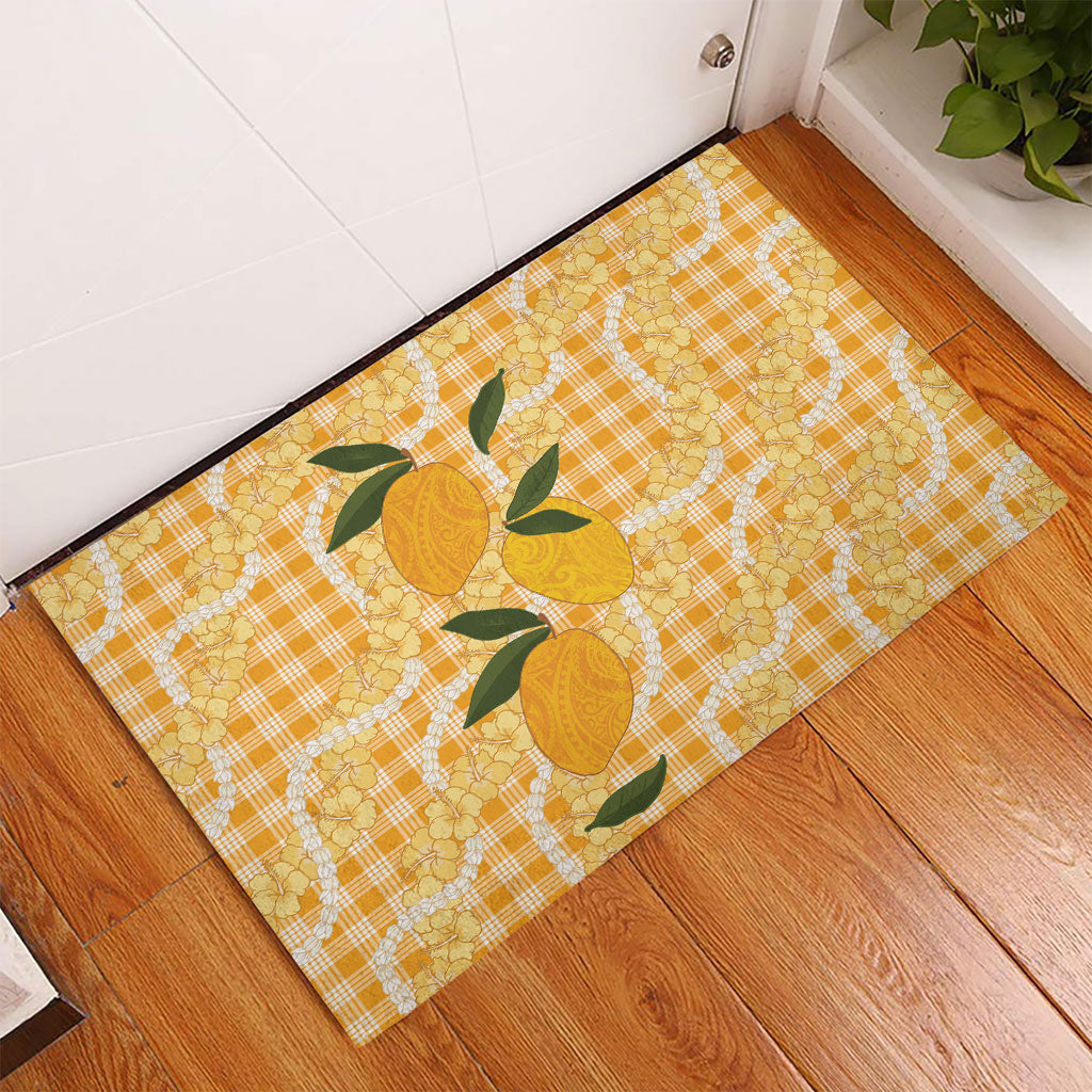 Alani Hawaiian Mango Palaka Rubber Doormat Aloha Hibiscus Pikake Lei