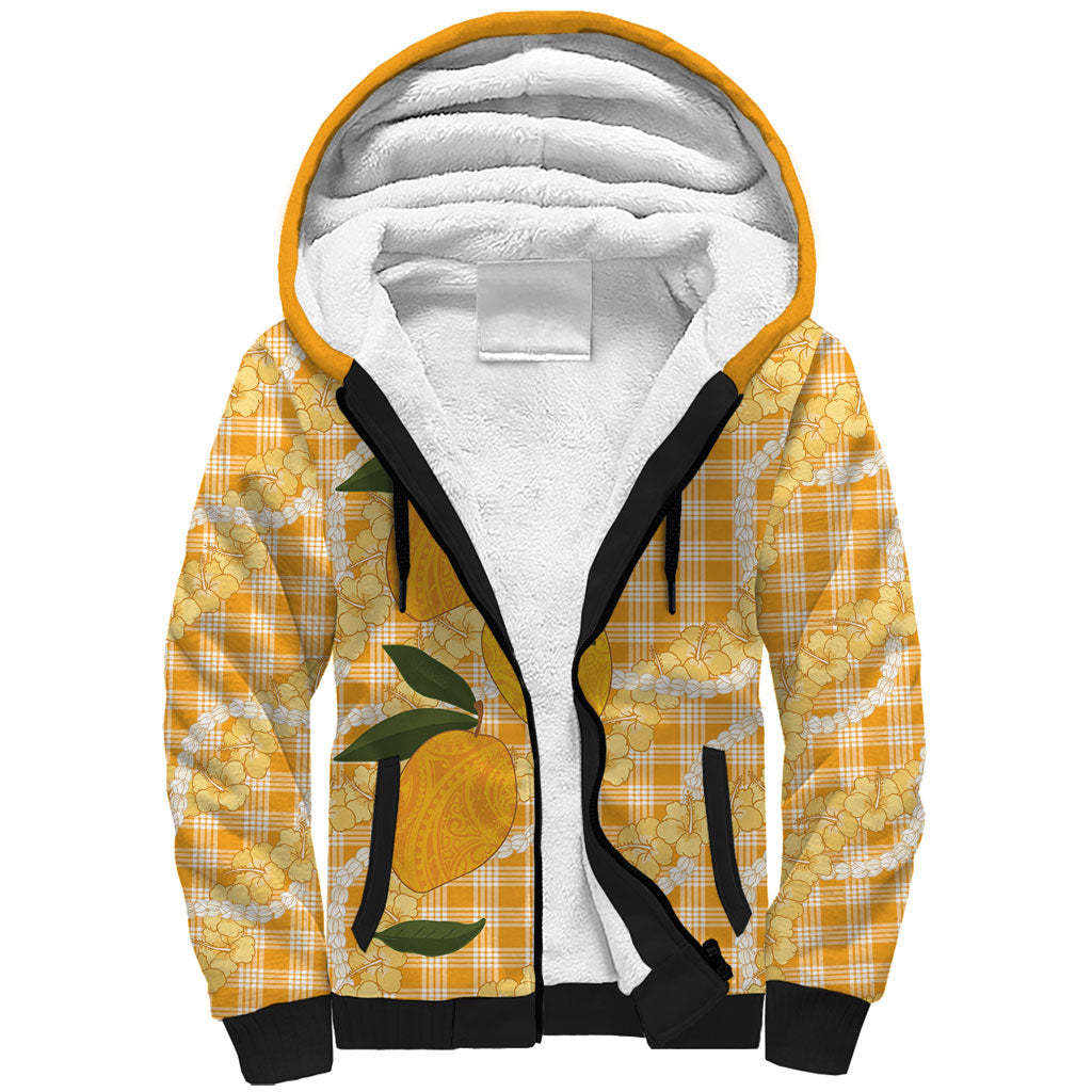Alani Hawaiian Mango Palaka Sherpa Hoodie Aloha Hibiscus Pikake Lei