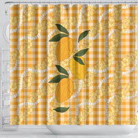 Alani Hawaiian Mango Palaka Shower Curtain Aloha Hibiscus Pikake Lei