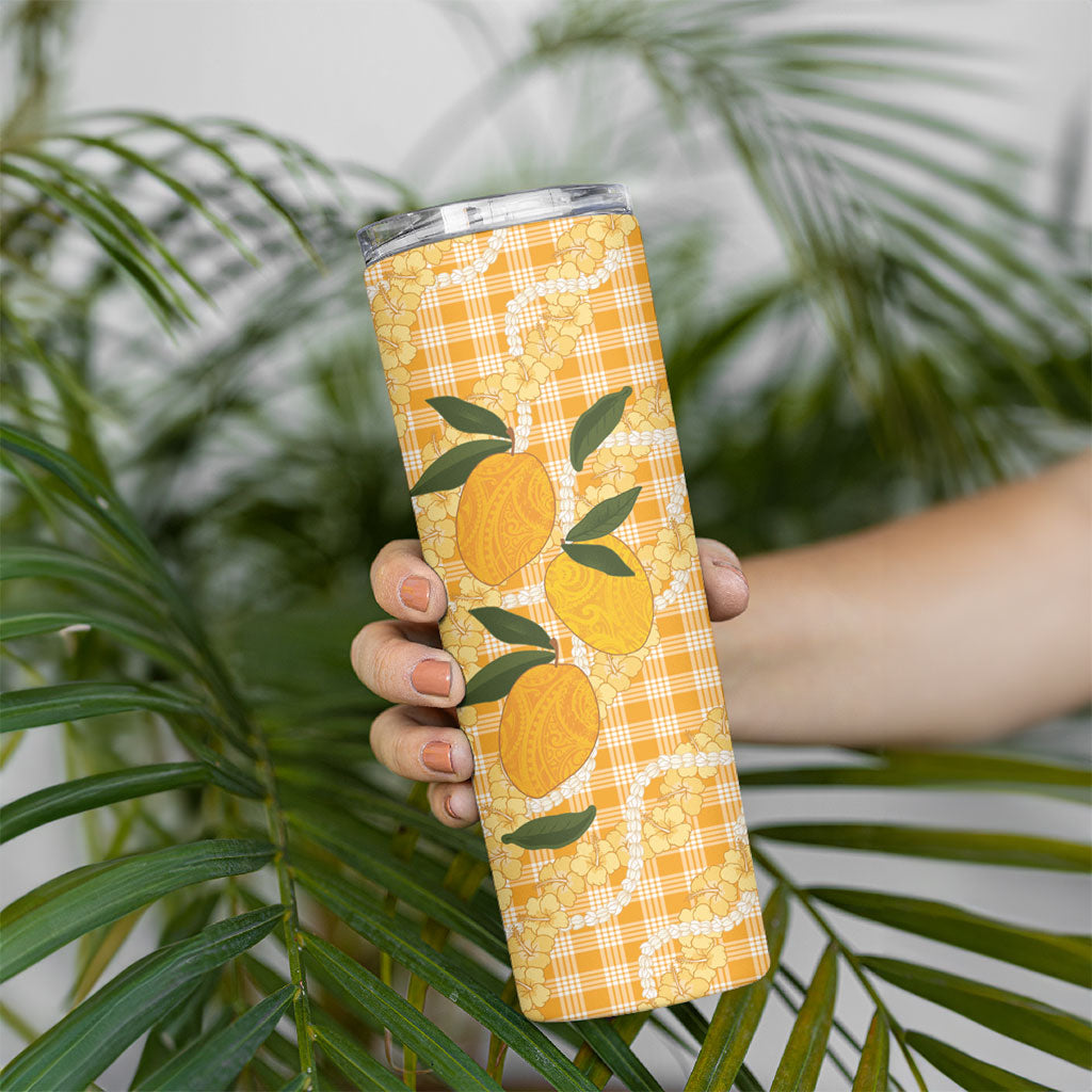 Alani Hawaiian Mango Palaka Skinny Tumbler Aloha Hibiscus Pikake Lei
