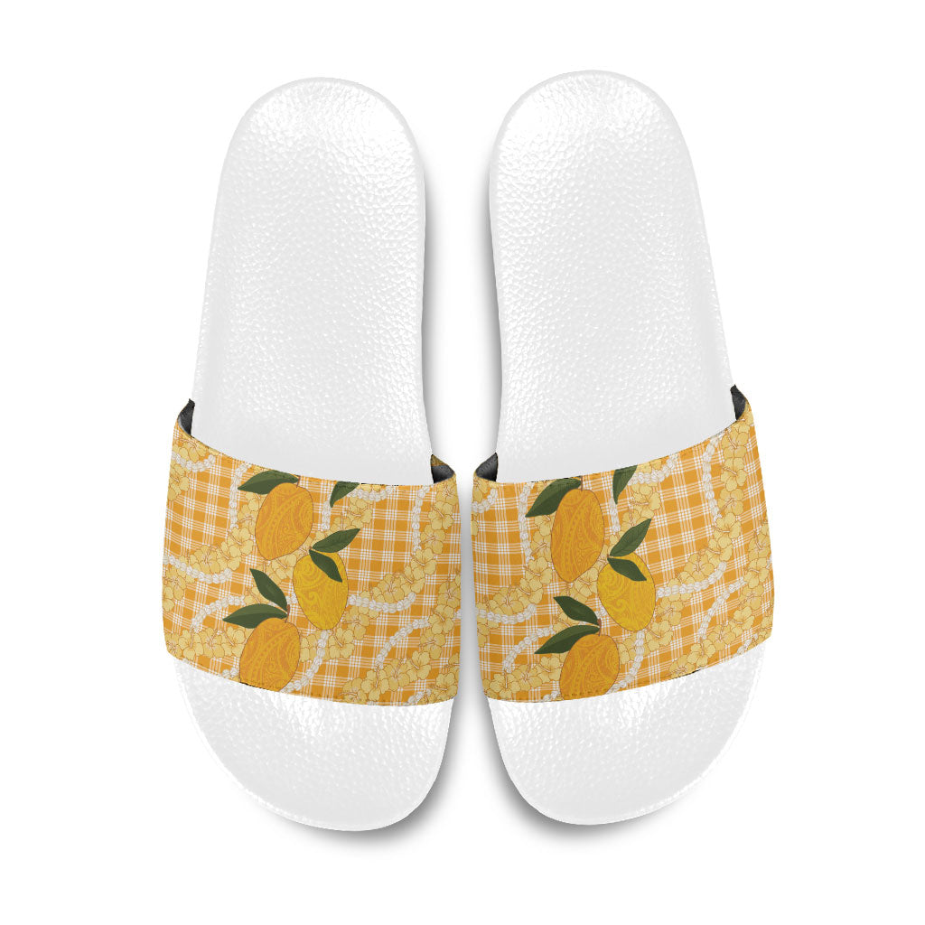 Alani Hawaiian Mango Palaka Slide Sandals Aloha Hibiscus Pikake Lei