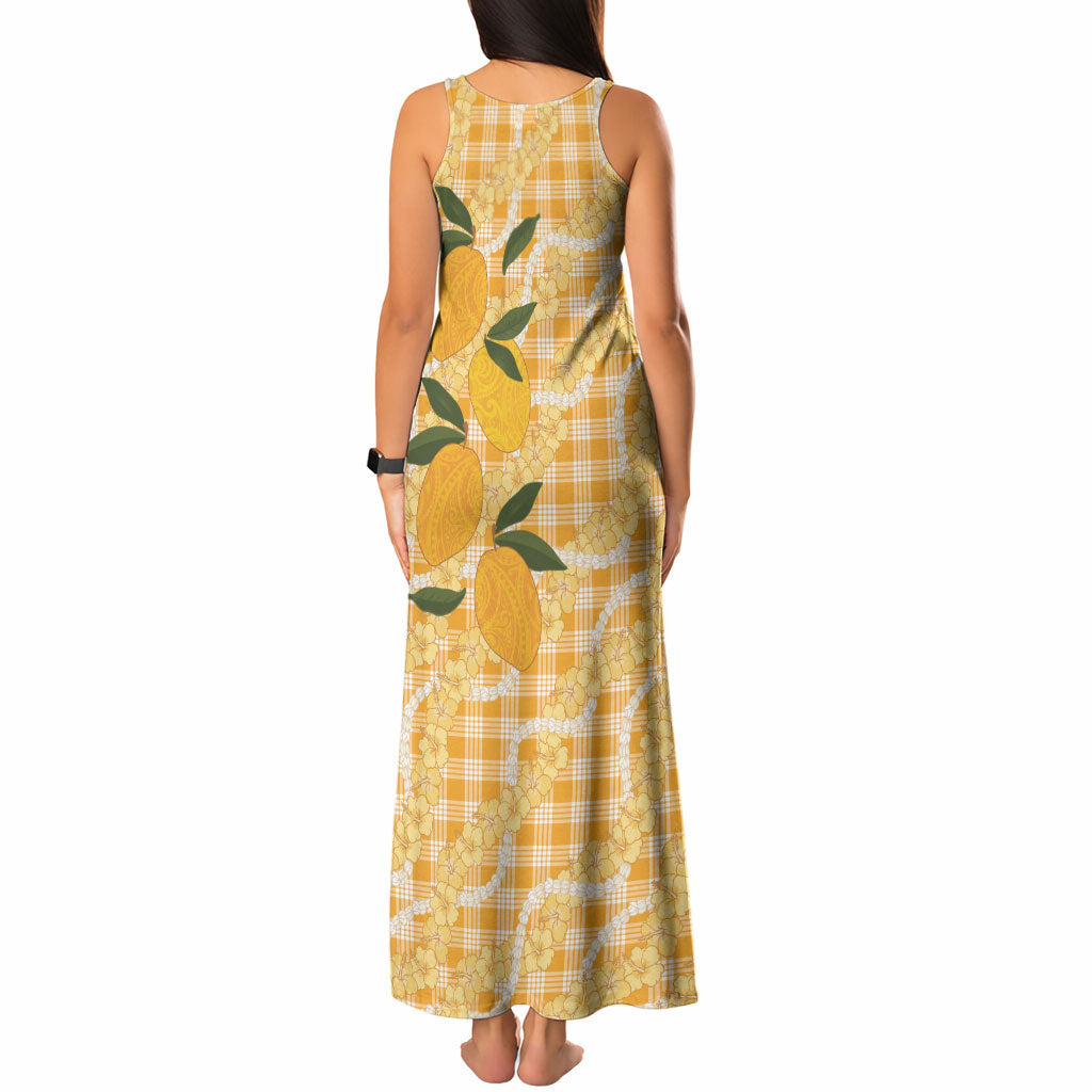 Alani Hawaiian Mango Palaka Tank Maxi Dress Aloha Hibiscus Pikake Lei