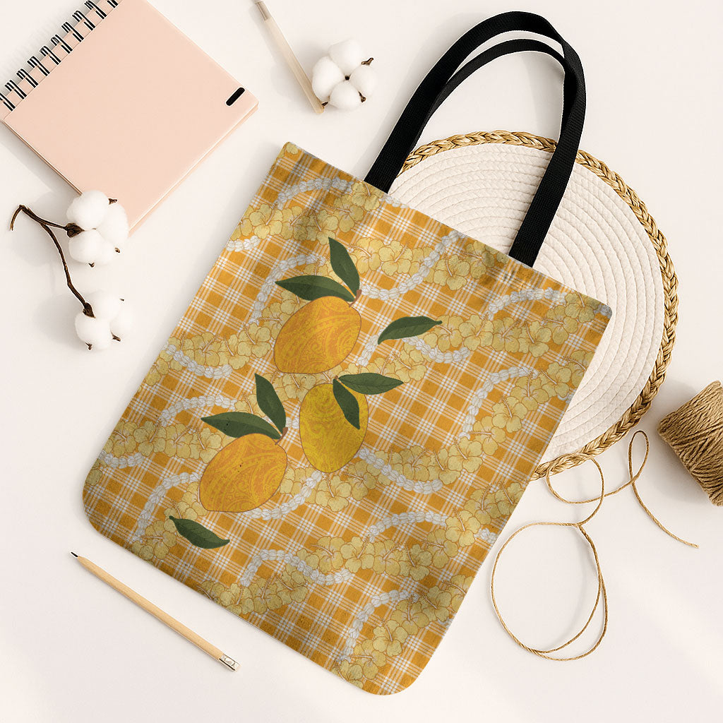 Alani Hawaiian Mango Palaka Tote Bag Aloha Hibiscus Pikake Lei