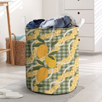 Uliuli Ahiahia Hawaiian Mango Palaka Laundry Basket Aloha Hibiscus Pikake Lei