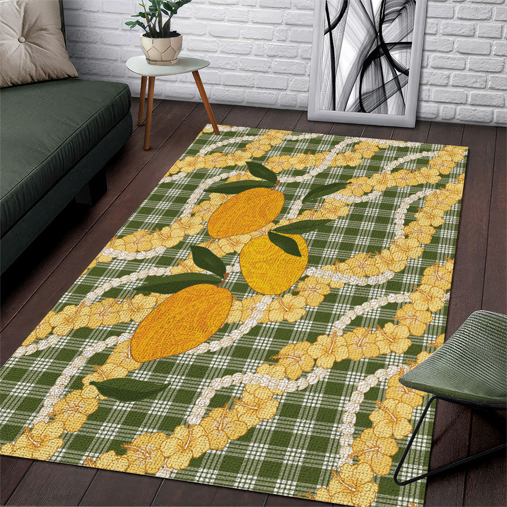 Uliuli Ahiahia Hawaiian Mango Palaka Area Rug Aloha Hibiscus Pikake Lei