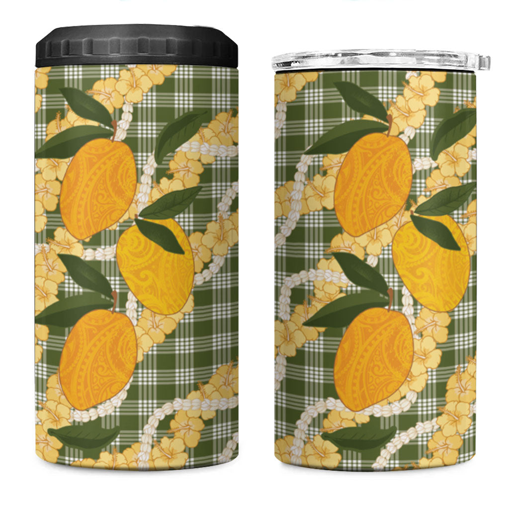 Uliuli Ahiahia Hawaiian Mango Palaka 4 in 1 Can Cooler Tumbler Aloha Hibiscus Pikake Lei