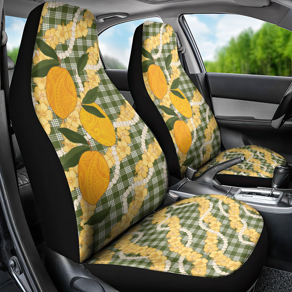 Uliuli Ahiahia Hawaiian Mango Palaka Car Seat Cover Aloha Hibiscus Pikake Lei