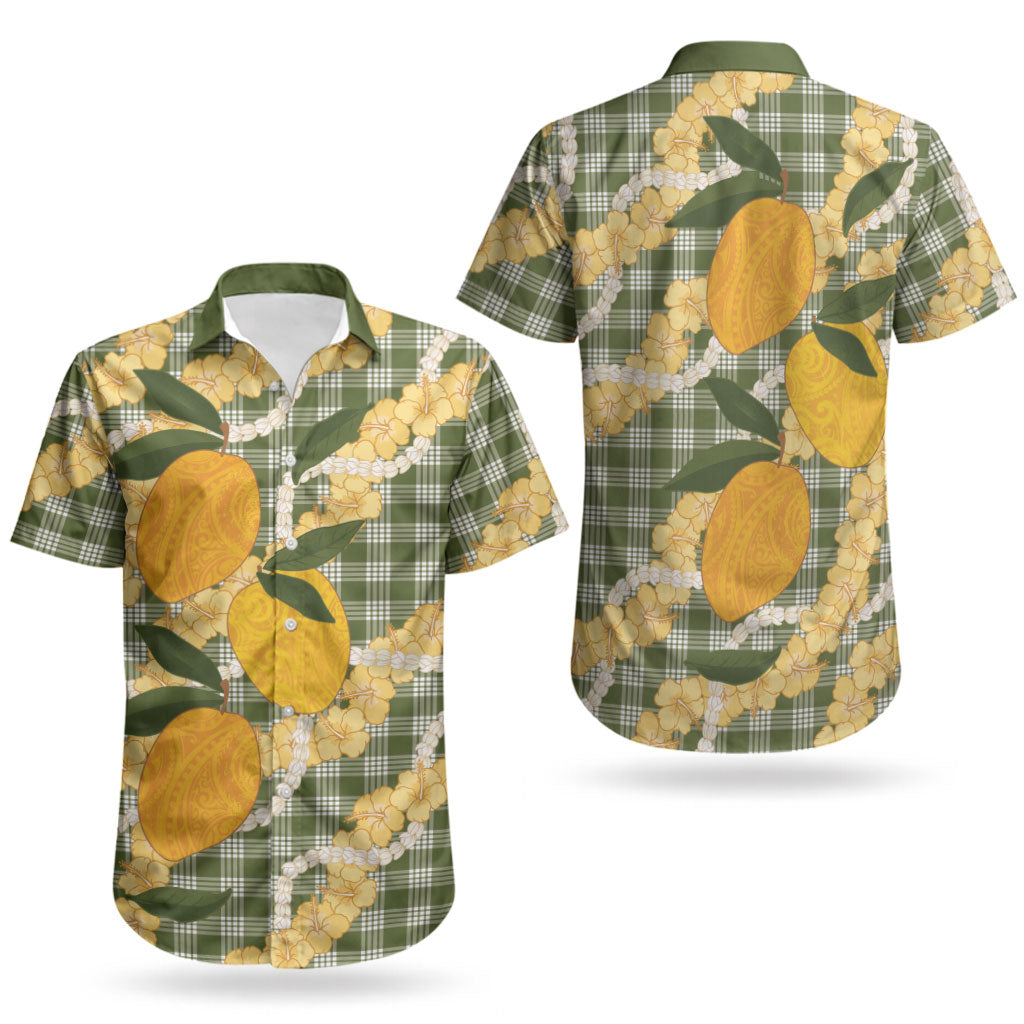 Uliuli Ahiahia Hawaiian Mango Palaka Couples Matching Long Sleeve Bodycon Dress and Hawaiian Shirt Aloha Hibiscus Pikake Lei
