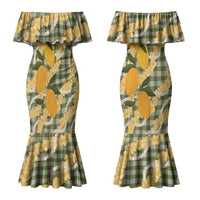 Uliuli Ahiahia Hawaiian Mango Palaka Couples Matching Mermaid Dress and Hawaiian Shirt Aloha Hibiscus Pikake Lei