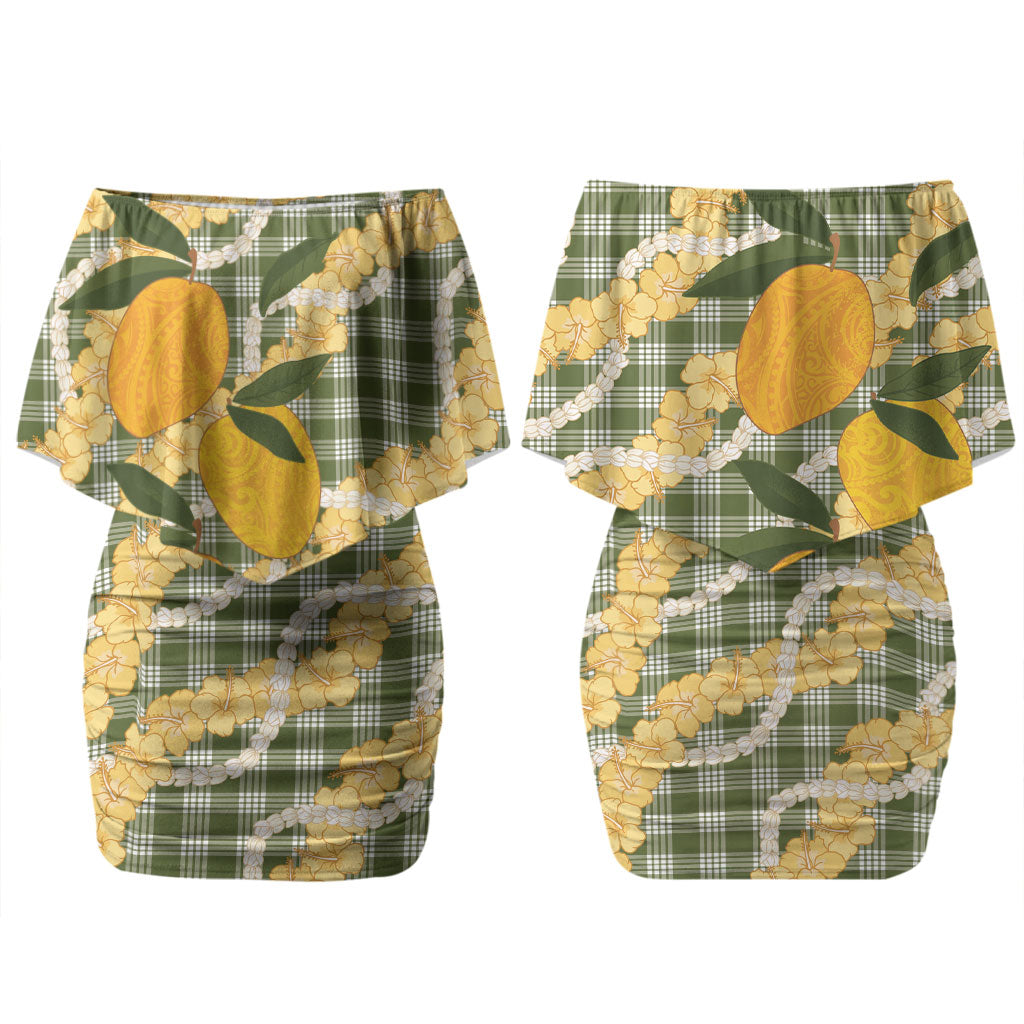 Uliuli Ahiahia Hawaiian Mango Palaka Couples Matching Off Shoulder Short Dress and Hawaiian Shirt Aloha Hibiscus Pikake Lei