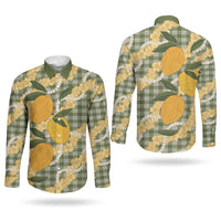 Uliuli Ahiahia Hawaiian Mango Palaka Couples Matching Off The Shoulder Long Sleeve Dress and Long Sleeve Button Shirt Aloha Hibiscus Pikake Lei