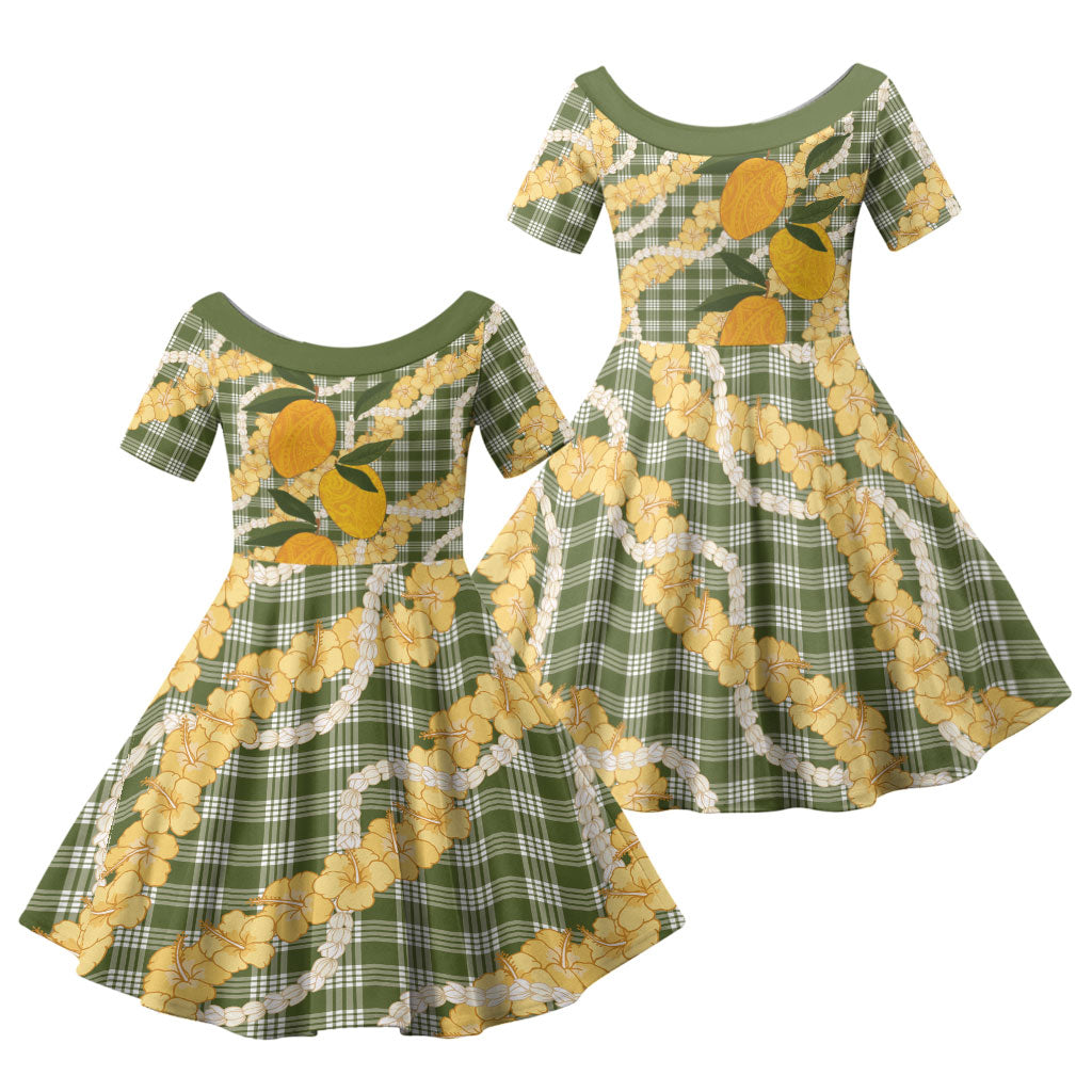 Uliuli Ahiahia Hawaiian Mango Palaka Family Matching Tank Maxi Dress and Hawaiian Shirt Aloha Hibiscus Pikake Lei