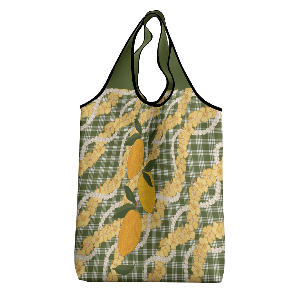 Uliuli Ahiahia Hawaiian Mango Palaka Grocery Bag Aloha Hibiscus Pikake Lei