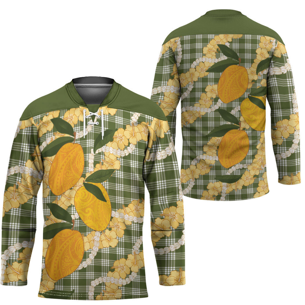 Uliuli Ahiahia Hawaiian Mango Palaka Hockey Jersey Aloha Hibiscus Pikake Lei