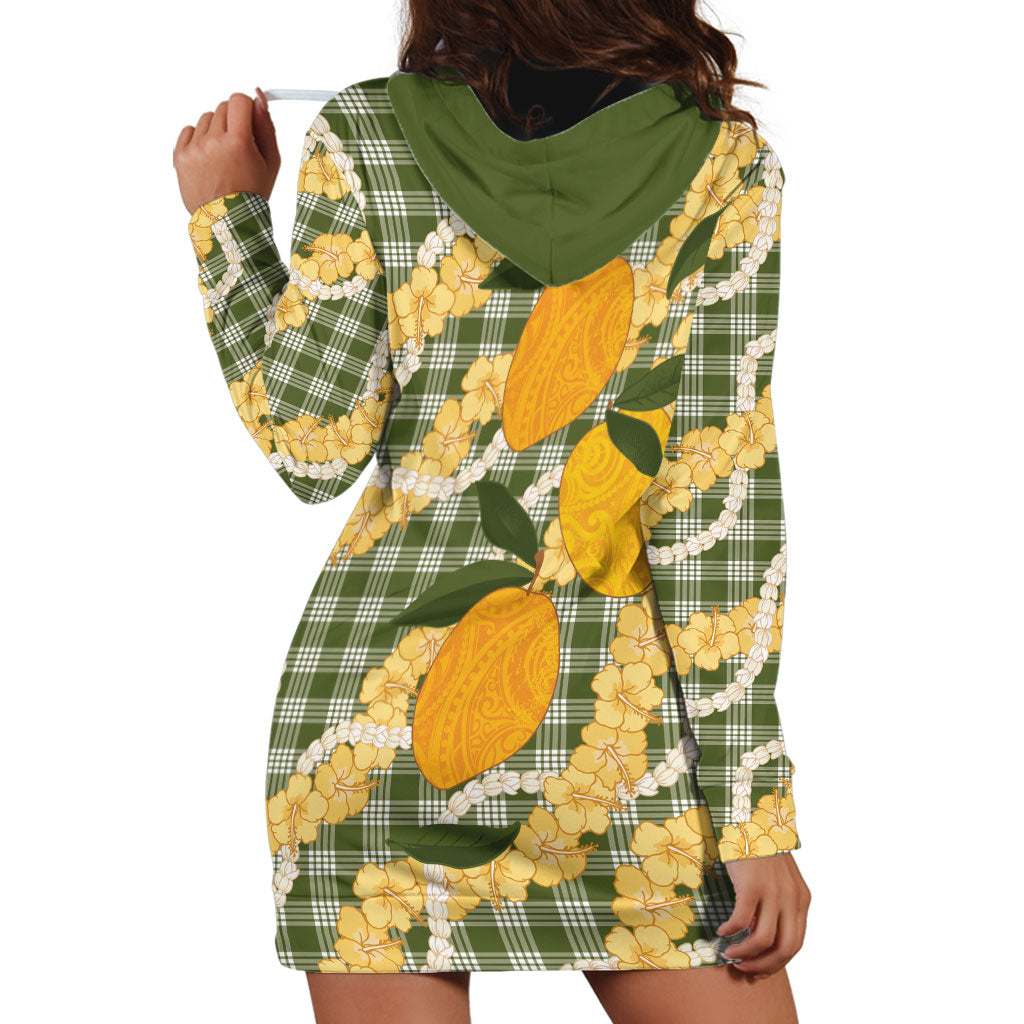 Uliuli Ahiahia Hawaiian Mango Palaka Hoodie Dress Aloha Hibiscus Pikake Lei