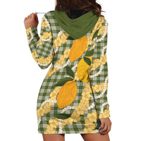 Uliuli Ahiahia Hawaiian Mango Palaka Hoodie Dress Aloha Hibiscus Pikake Lei