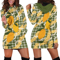 Uliuli Ahiahia Hawaiian Mango Palaka Hoodie Dress Aloha Hibiscus Pikake Lei
