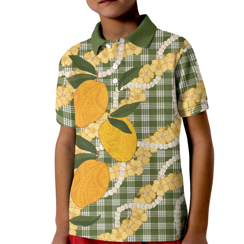 Uliuli Ahiahia Hawaiian Mango Palaka Kid Polo Shirt Aloha Hibiscus Pikake Lei