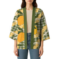 Uliuli Ahiahia Hawaiian Mango Palaka Kimono Aloha Hibiscus Pikake Lei