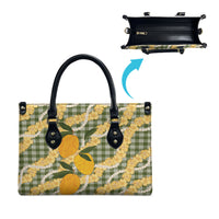 Uliuli Ahiahia Hawaiian Mango Palaka Leather Bag Aloha Hibiscus Pikake Lei