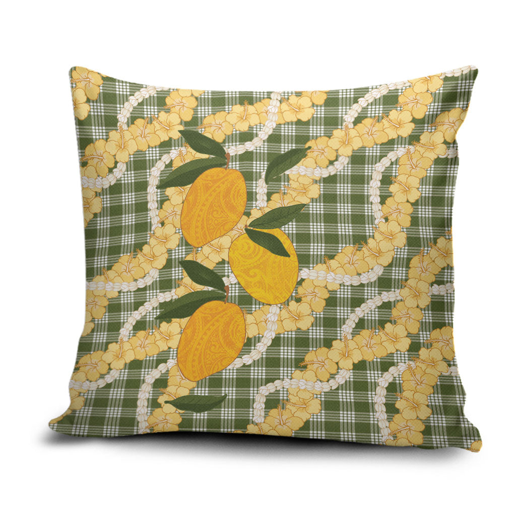 Uliuli Ahiahia Hawaiian Mango Palaka Pillow Cover Aloha Hibiscus Pikake Lei