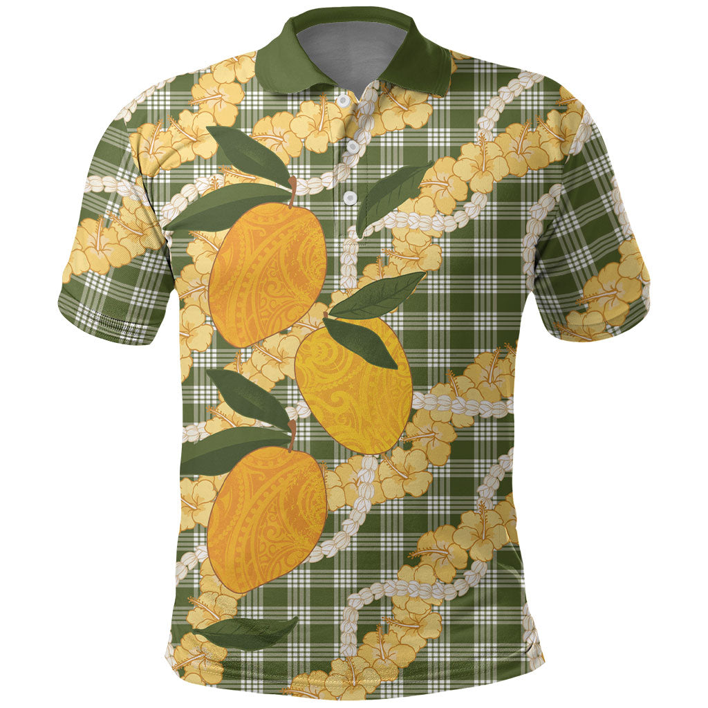 Uliuli Ahiahia Hawaiian Mango Palaka Polo Shirt Aloha Hibiscus Pikake Lei